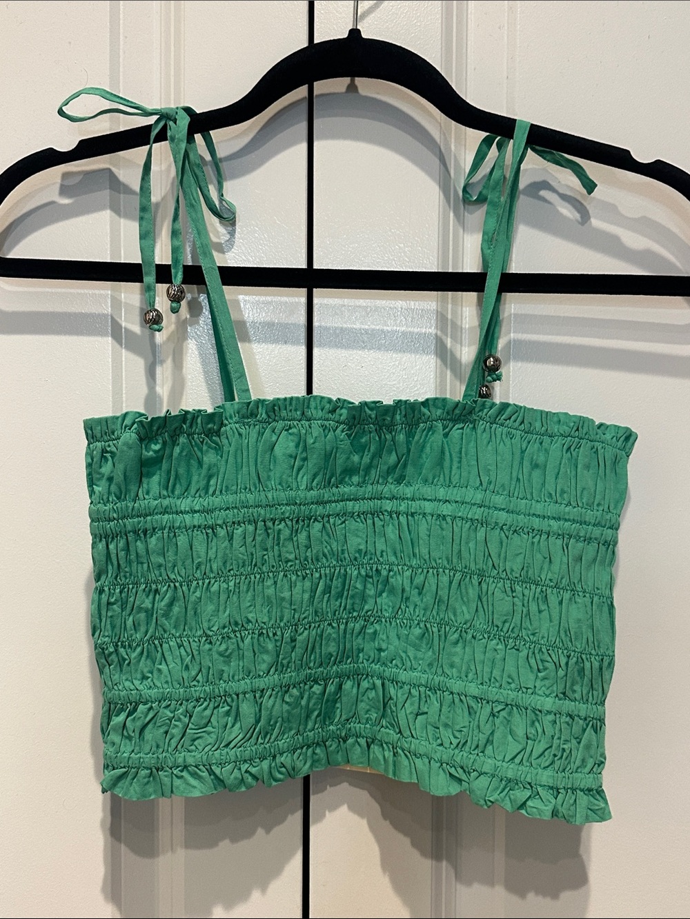 Seafoam Green Smocked Tie-Strap Women's Crop Top